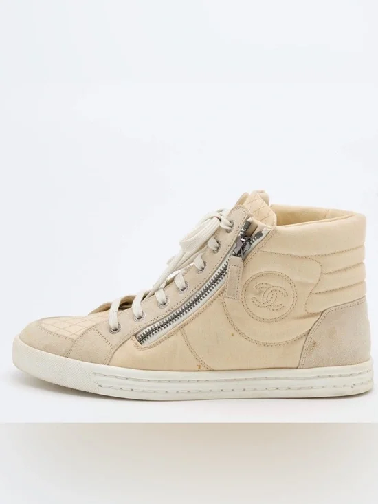 Chanel Fabric and Suede CC Side Zip High Top Sneakers🤩 - Picture 1 of 8